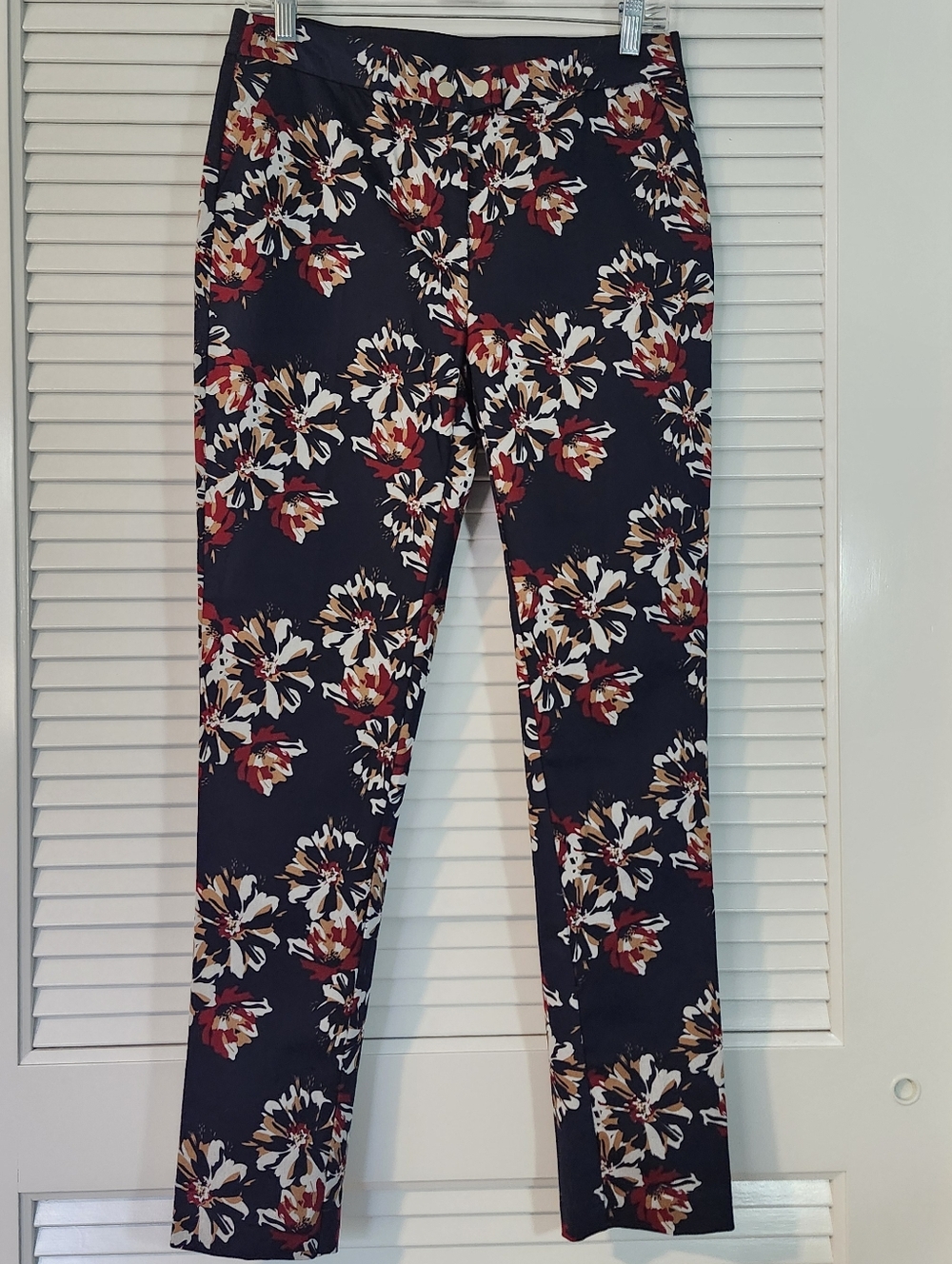 Navy Floral Print Slim Pants